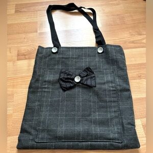 Plaid Black Tote Bag with Bow Accent